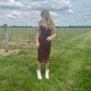 Princess Polly Black and Red Floral Midi Dress